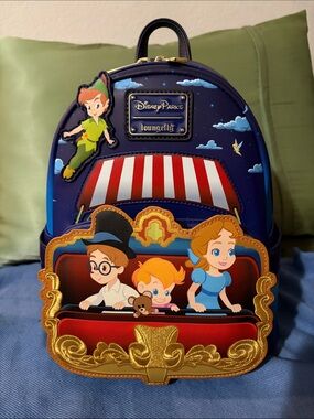 Loungefly Navy, Red, Gold Peter Pan Theater Ride Mini Backpack